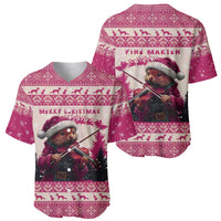 Croatia Christmas Baseball Jersey Pine Marten Playing Violin - Dark Pink Color - Wonder Print Shop