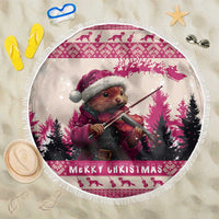 Croatia Christmas Beach Blanket Pine Marten Playing Violin - Dark Pink Color - Wonder Print Shop