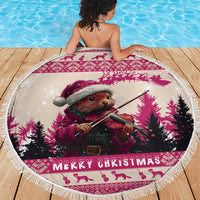 Croatia Christmas Beach Blanket Pine Marten Playing Violin - Dark Pink Color - Wonder Print Shop