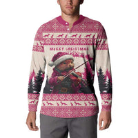 Croatia Christmas Button Sweatshirt Pine Marten Playing Violin - Dark Pink Color - Wonder Print Shop