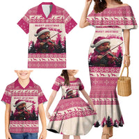 Croatia Christmas Family Matching Mermaid Dress and Hawaiian Shirt Pine Marten Playing Violin - Dark Pink Color - Wonder Print Shop