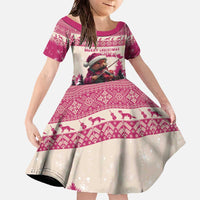 Croatia Christmas Family Matching Off The Shoulder Long Sleeve Dress and Hawaiian Shirt Pine Marten Playing Violin - Dark Pink Color - Wonder Print Shop