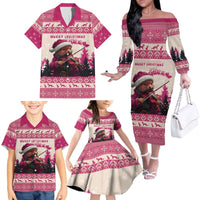 Croatia Christmas Family Matching Off The Shoulder Long Sleeve Dress and Hawaiian Shirt Pine Marten Playing Violin - Dark Pink Color - Wonder Print Shop