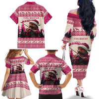 Croatia Christmas Family Matching Off The Shoulder Long Sleeve Dress and Hawaiian Shirt Pine Marten Playing Violin - Dark Pink Color - Wonder Print Shop