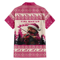 Croatia Christmas Family Matching Off Shoulder Maxi Dress and Hawaiian Shirt Pine Marten Playing Violin - Dark Pink Color - Wonder Print Shop