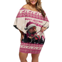 Croatia Christmas Family Matching Off Shoulder Short Dress and Hawaiian Shirt Pine Marten Playing Violin - Dark Pink Color - Wonder Print Shop