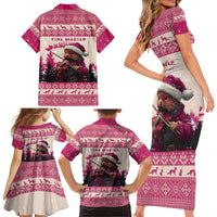 Croatia Christmas Family Matching Short Sleeve Bodycon Dress and Hawaiian Shirt Pine Marten Playing Violin - Dark Pink Color - Wonder Print Shop