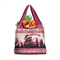 Croatia Christmas Grocery Bag Pine Marten Playing Violin - Dark Pink Color