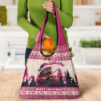 Croatia Christmas Grocery Bag Pine Marten Playing Violin - Dark Pink Color