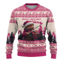 Croatia Christmas Ugly Christmas Sweater Pine Marten Playing Violin - Dark Pink Color - Wonder Print Shop