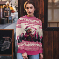 Croatia Christmas Ugly Christmas Sweater Pine Marten Playing Violin - Dark Pink Color - Wonder Print Shop