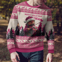 Croatia Christmas Ugly Christmas Sweater Pine Marten Playing Violin - Dark Pink Color - Wonder Print Shop