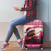 Croatia Christmas Luggage Cover Pine Marten Playing Violin - Dark Pink Color - Wonder Print Shop
