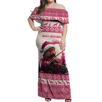 Croatia Christmas Off Shoulder Maxi Dress Pine Marten Playing Violin - Dark Pink Color - Wonder Print Shop