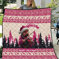 Croatia Christmas Quilt Pine Marten Playing Violin - Dark Pink Color - Wonder Print Shop