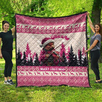 Croatia Christmas Quilt Pine Marten Playing Violin - Dark Pink Color - Wonder Print Shop