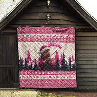 Croatia Christmas Quilt Pine Marten Playing Violin - Dark Pink Color - Wonder Print Shop