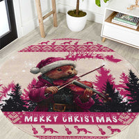 Croatia Christmas Round Carpet Pine Marten Playing Violin - Dark Pink Color