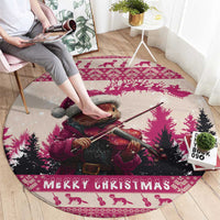 Croatia Christmas Round Carpet Pine Marten Playing Violin - Dark Pink Color