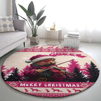 Croatia Christmas Round Carpet Pine Marten Playing Violin - Dark Pink Color
