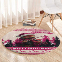 Croatia Christmas Round Carpet Pine Marten Playing Violin - Dark Pink Color