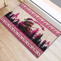 Croatia Christmas Rubber Doormat Pine Marten Playing Violin - Dark Pink Color - Wonder Print Shop