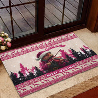Croatia Christmas Rubber Doormat Pine Marten Playing Violin - Dark Pink Color - Wonder Print Shop