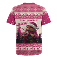 Croatia Christmas Rugby Jersey Pine Marten Playing Violin - Dark Pink Color - Wonder Print Shop