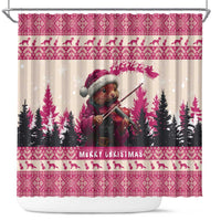 Croatia Christmas Shower Curtain Pine Marten Playing Violin - Dark Pink Color
