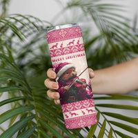 Croatia Christmas Skinny Tumbler Pine Marten Playing Violin - Dark Pink Color - Wonder Print Shop
