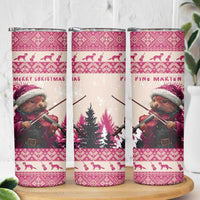 Croatia Christmas Skinny Tumbler Pine Marten Playing Violin - Dark Pink Color - Wonder Print Shop