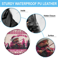 Croatia Christmas Spare Tire Cover Pine Marten Playing Violin - Dark Pink Color - Wonder Print Shop