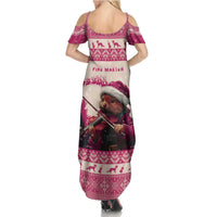 Croatia Christmas Summer Maxi Dress Pine Marten Playing Violin - Dark Pink Color - Wonder Print Shop
