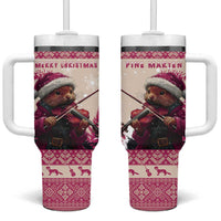 Croatia Christmas Tumbler With Handle Pine Marten Playing Violin - Dark Pink Color - Wonder Print Shop