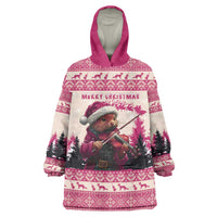 Croatia Christmas Wearable Blanket Hoodie Pine Marten Playing Violin - Dark Pink Color - Wonder Print Shop