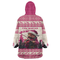 Croatia Christmas Wearable Blanket Hoodie Pine Marten Playing Violin - Dark Pink Color - Wonder Print Shop