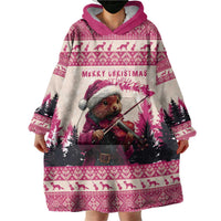 Croatia Christmas Wearable Blanket Hoodie Pine Marten Playing Violin - Dark Pink Color - Wonder Print Shop