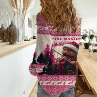 Croatia Christmas Women Casual Shirt Pine Marten Playing Violin - Dark Pink Color - Wonder Print Shop