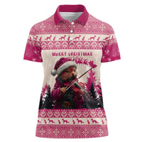 Croatia Christmas Women Polo Shirt Pine Marten Playing Violin - Dark Pink Color - Wonder Print Shop