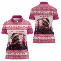 Croatia Christmas Women Polo Shirt Pine Marten Playing Violin - Dark Pink Color - Wonder Print Shop