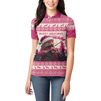 Croatia Christmas Women Polo Shirt Pine Marten Playing Violin - Dark Pink Color - Wonder Print Shop