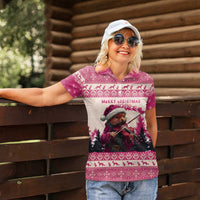 Croatia Christmas Women Polo Shirt Pine Marten Playing Violin - Dark Pink Color - Wonder Print Shop