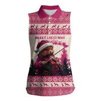 Croatia Christmas Women Sleeveless Polo Shirt Pine Marten Playing Violin - Dark Pink Color - Wonder Print Shop