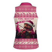 Croatia Christmas Women Sleeveless Polo Shirt Pine Marten Playing Violin - Dark Pink Color - Wonder Print Shop