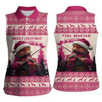 Croatia Christmas Women Sleeveless Polo Shirt Pine Marten Playing Violin - Dark Pink Color - Wonder Print Shop