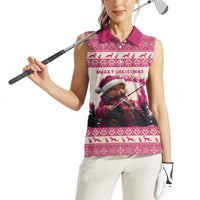 Croatia Christmas Women Sleeveless Polo Shirt Pine Marten Playing Violin - Dark Pink Color - Wonder Print Shop