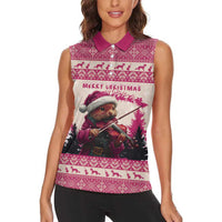 Croatia Christmas Women Sleeveless Polo Shirt Pine Marten Playing Violin - Dark Pink Color - Wonder Print Shop