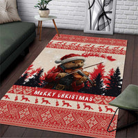 Croatia Christmas Area Rug Pine Marten Playing Violin - Red Color - Wonder Print Shop