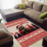 Croatia Christmas Area Rug Pine Marten Playing Violin - Red Color - Wonder Print Shop