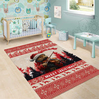 Croatia Christmas Area Rug Pine Marten Playing Violin - Red Color - Wonder Print Shop